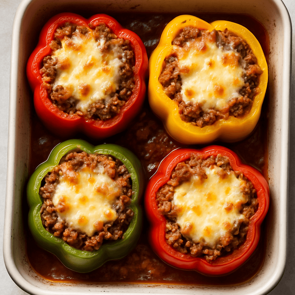 Classic Stuffed Bell Peppers – Ground Beef, Rice & Cheese Recipe