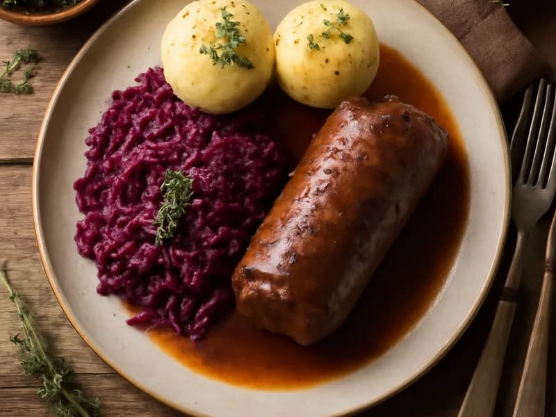 Rinderrouladen mit Rotkohl und Klößen