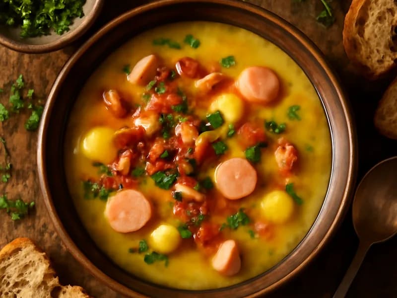 Kartoffelsuppe mit Speck und Würstchen