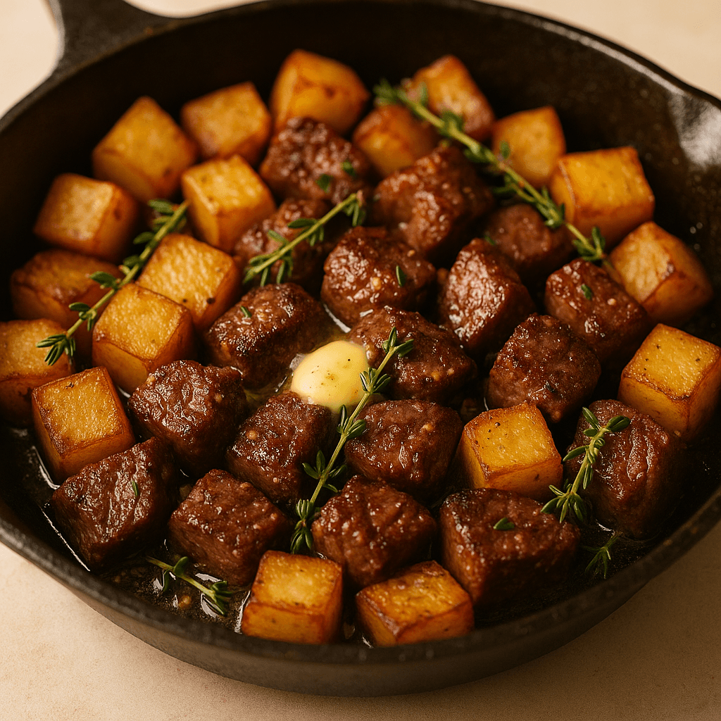 Garlic Steak Bites and Potatoes