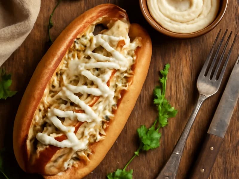 Gourmet Bratwurst mit Trüffelmayo und Gruyère