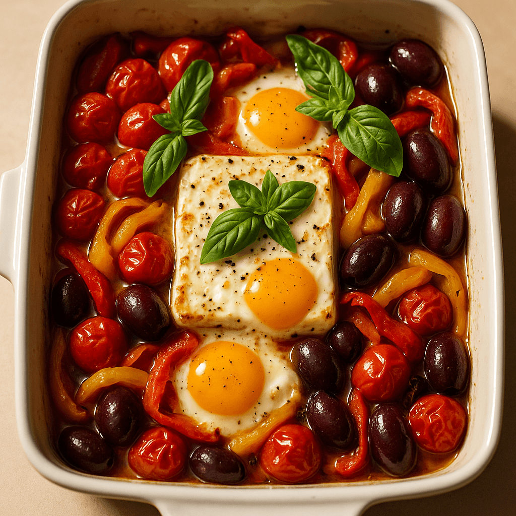 Mediterrane gebackene Feta-Eier Rezept