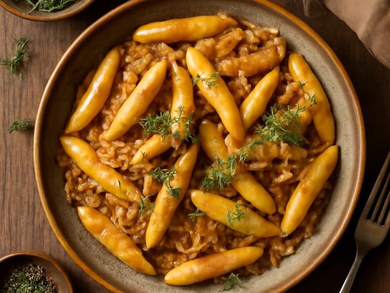 Schupfnudeln mit karamellisiertem Sauerkraut