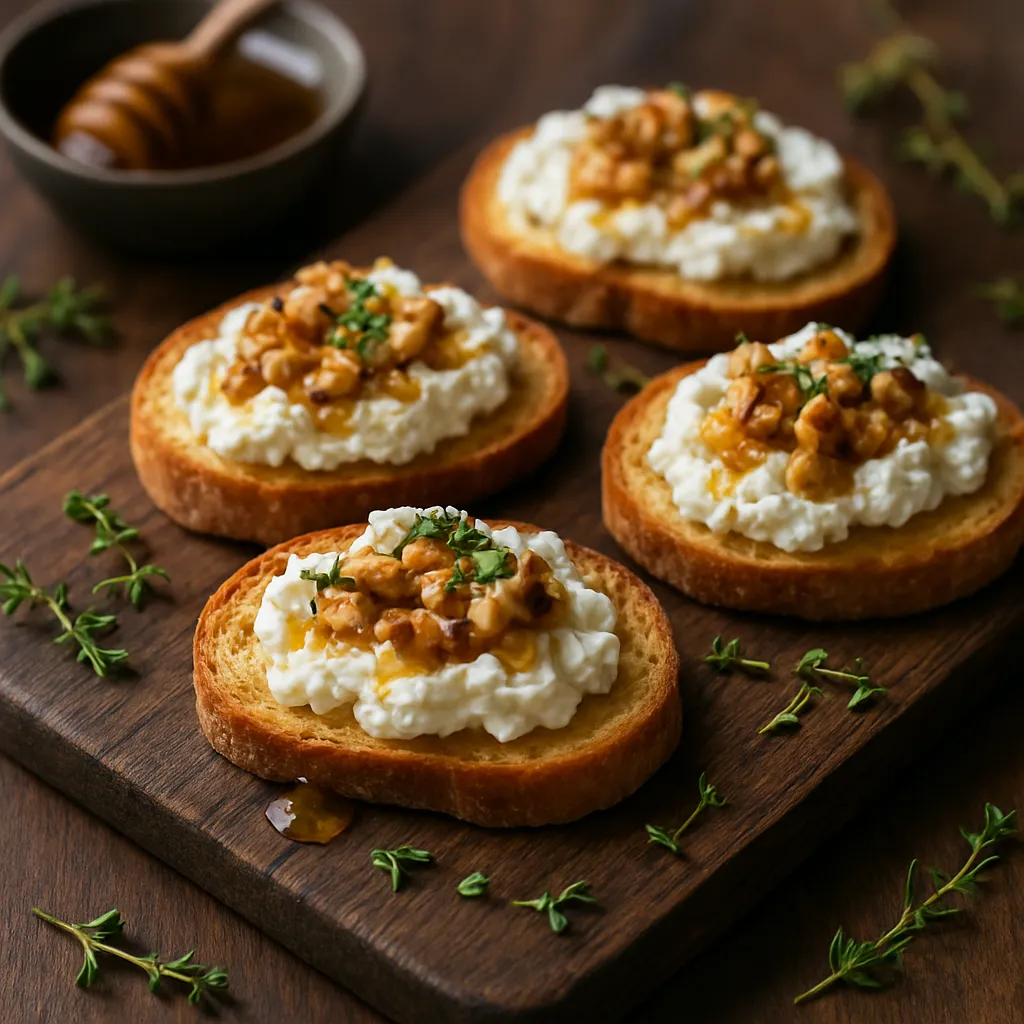 Whipped Ricotta Crostini with Honey & Walnuts